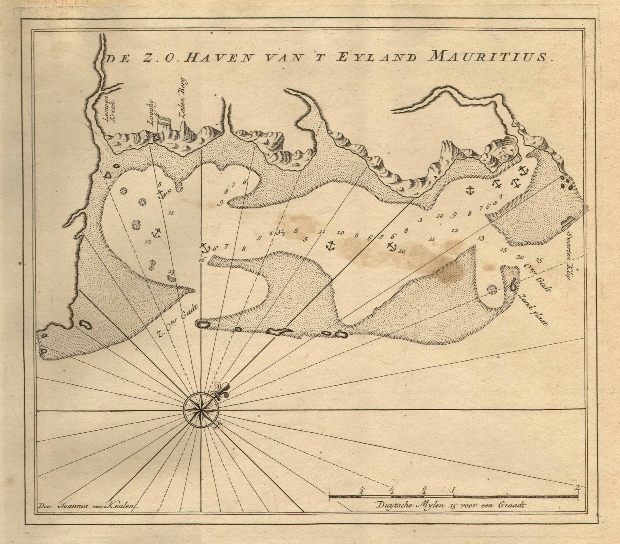 Antica mappa della costa di Mauritius del navigatore Johannes van Keule | fonte: wikipedia